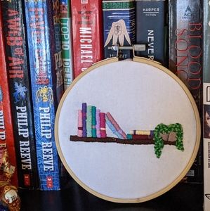 Hand embroidered book shelf hoop